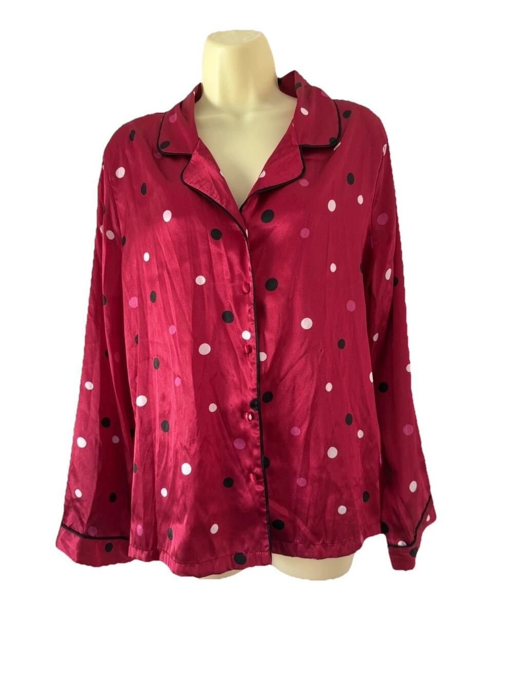Gilligan & O’Malley Women's Large Polka Dot Button Up Satiny Pajama Top